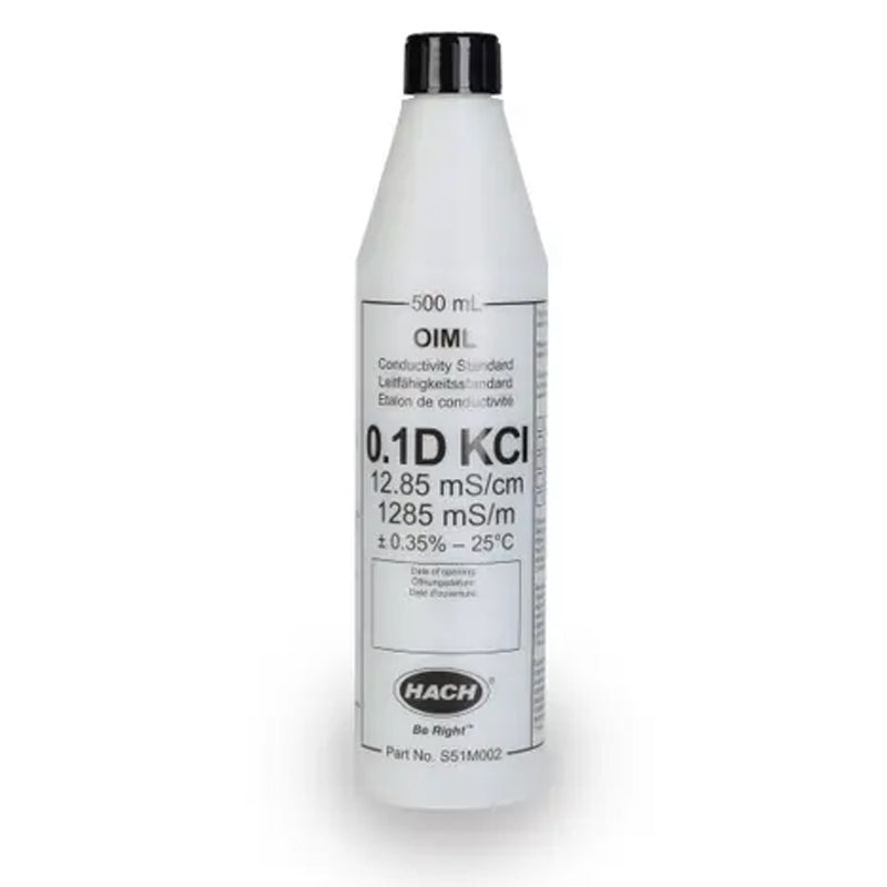 HACH 12.85 mS/cm Certified Reference Material CRM OIML Conductivity Standard Solution, KCl 0.1D, 500 mL PN.S51M002
