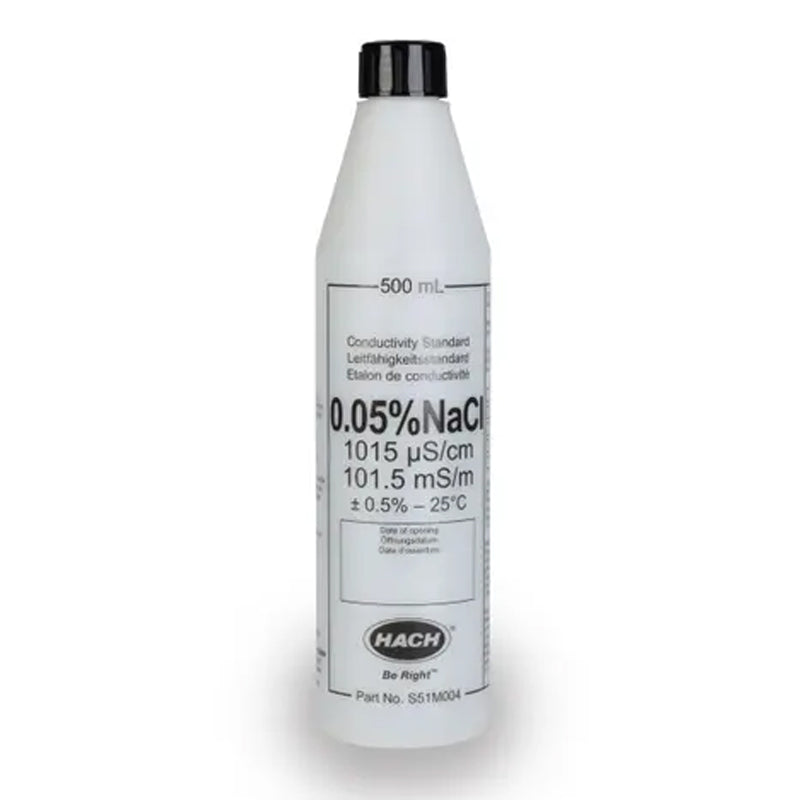 HACH 1015 µS/cm Certified Reference Material CRM Conductivity Standard Solution, 0.05% NaCl, 500 mL PN.S51M004