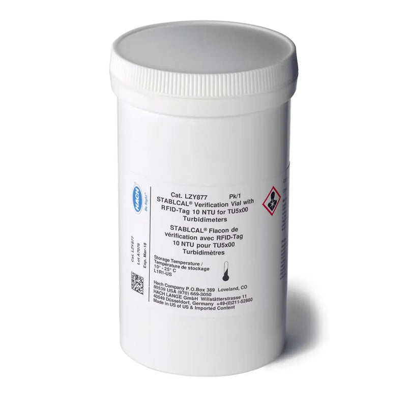 HACH Stablcal® Verification Vial, 10 NTU, with RFID for TU5200, TU5300sc, and TU5400sc Laser Turbidimeters PN.LZY877