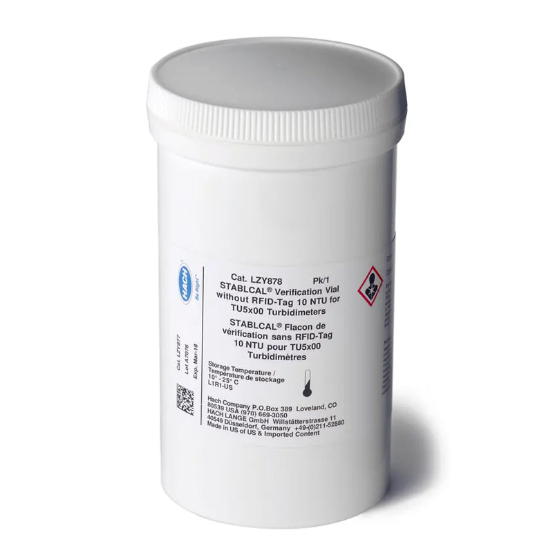 HACH Stablcal® Verification Vial, 10 NTU, without RFID for TU5200, TU5300sc, and TU5400sc Laser Turbidimeters PN.LZY878