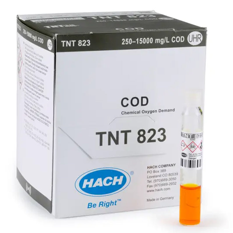 HACH Chemical Oxygen Demand (COD) TNTplus Vial Test, UHR (250-15,000 mg/L COD), 25 Tests PN.TNT823