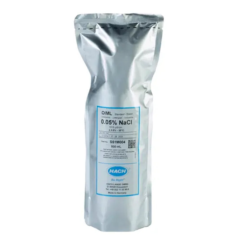 HACH 1015 µS/cm Certified Reference Material CRM Conductivity Standard Solution, 0.05% NaCl, 500 mL PN.S51M004