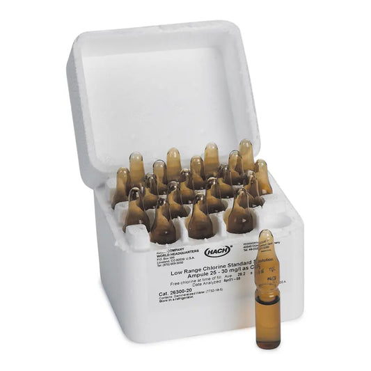HACH Chlorine Standard Solution, 50-75 mg/L as Cl2, pk/20 - 2 mL PourRite« Ampules PN.1426820
