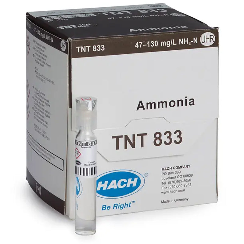 HACH Ammonia TNTplus Vial Test, UHR (47-130 mg/L NH₃-N), 25 Tests PN.TNT833