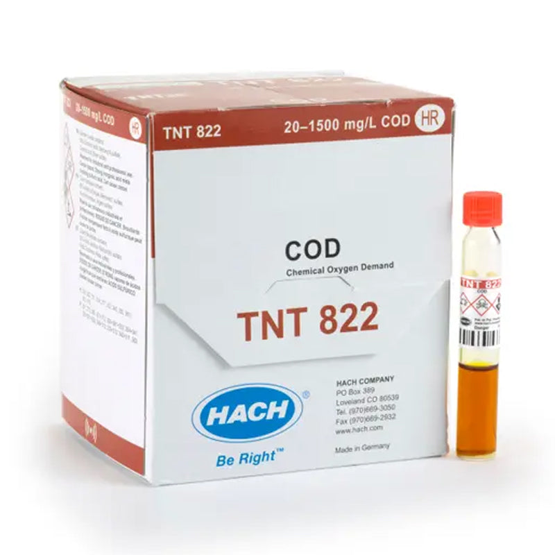 HACH Chemical Oxygen Demand (COD) TNTplus Vial Test, HR (20-1,500 mg/L COD), 25 Tests PN.TNT822