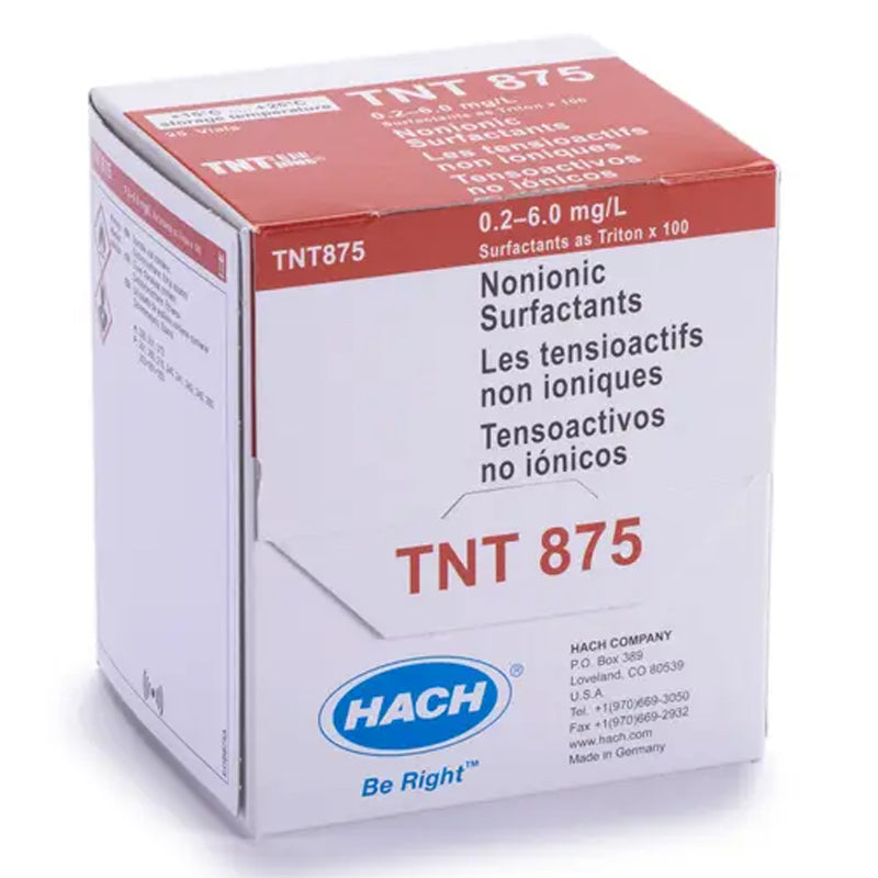 HACH Nonionic Surfactants TNTplus Vial Test, LR (0.2-6.0 mg/L as Triton X-100), 25 Tests PN.TNT875