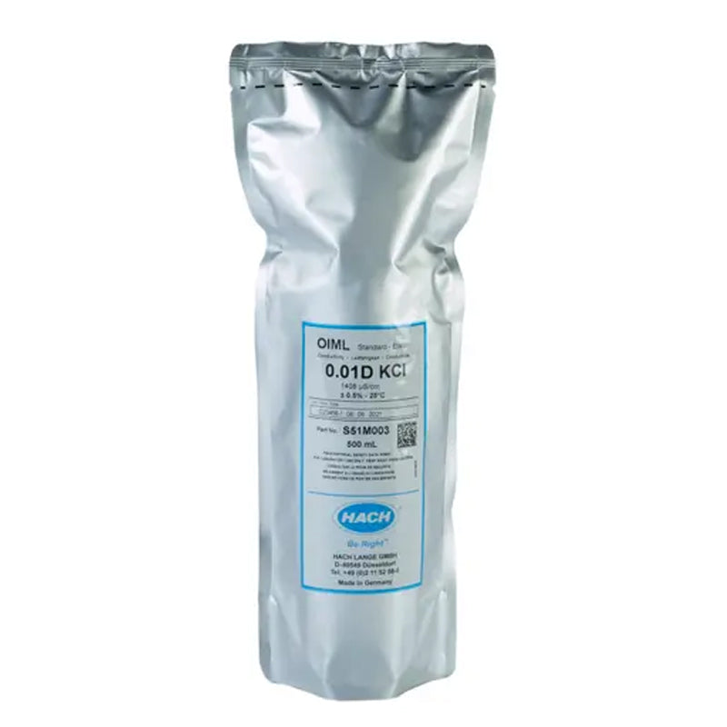 HACH 1408 µS/cm Certified Reference Material CRM OIML Conductivity Standard Solution, KCl 0.01D, 500 mL PN.S51M003